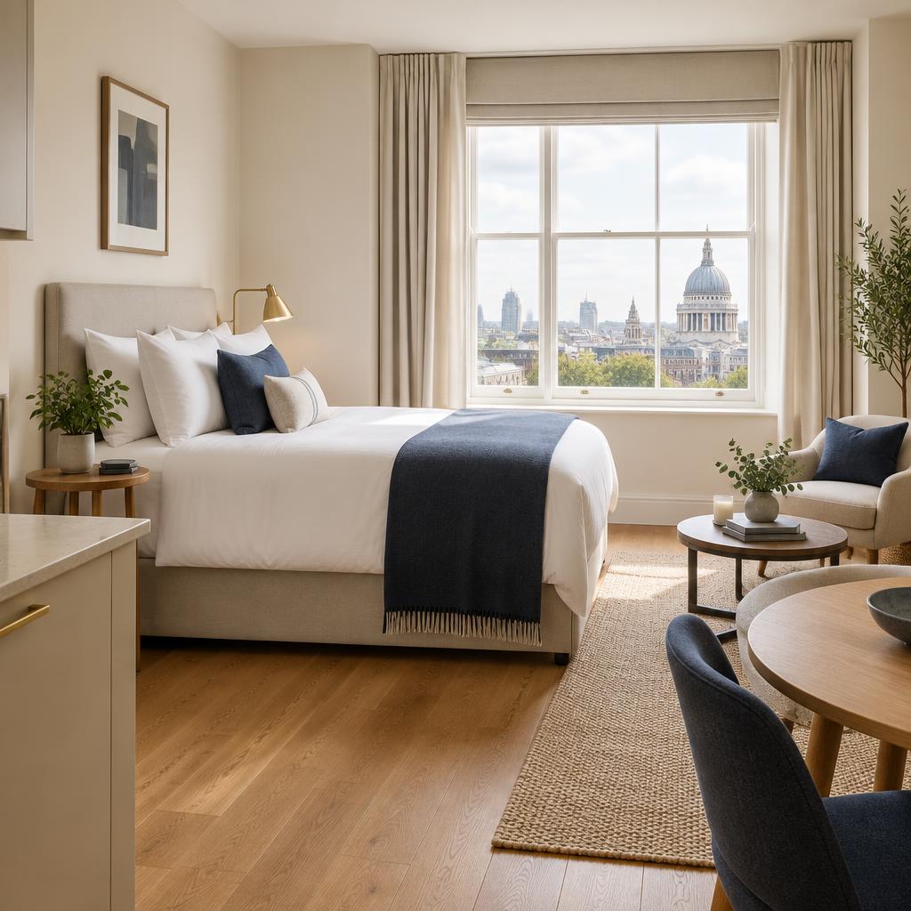 A bright London studio apartment prepared for short-let guests